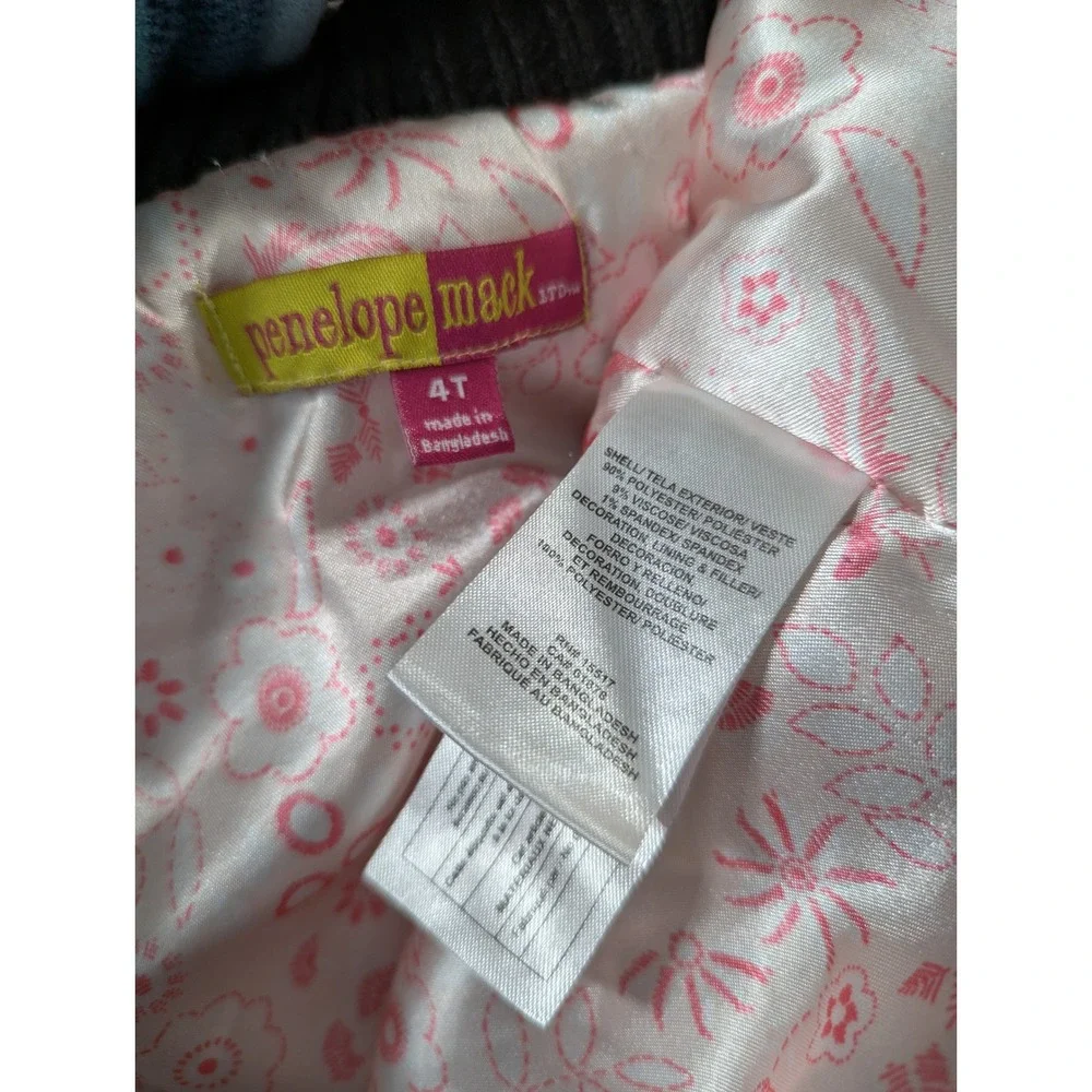 Penelope Mack Girls Dark Gray Button Front Embroidered Flower‎ Coat Size 4T